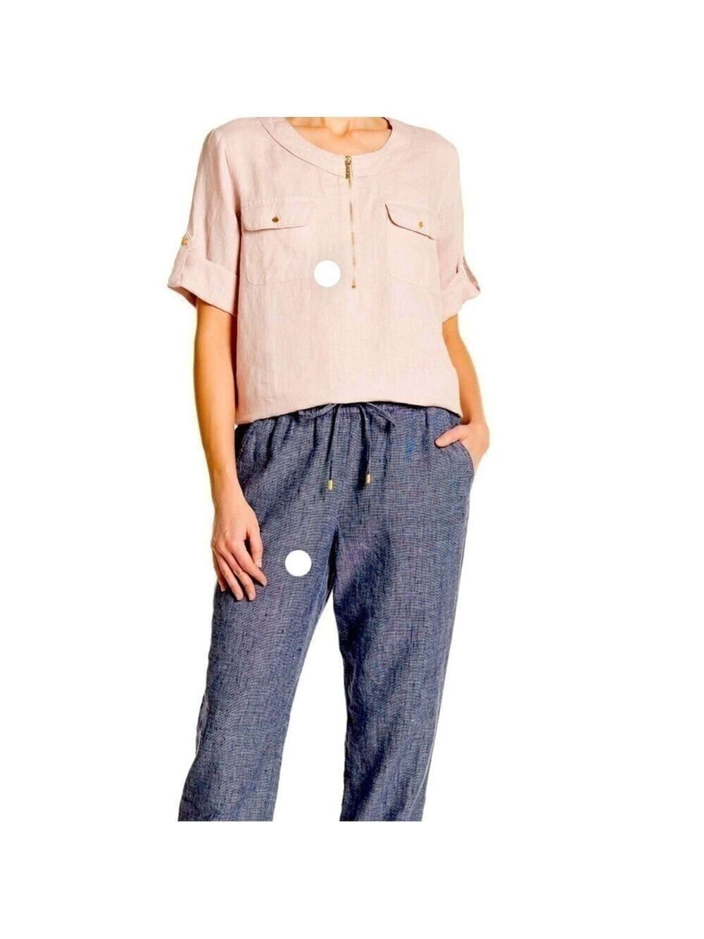 Ellen Tracy Linen Beachy Summer Tan Drawstring Pants Capris